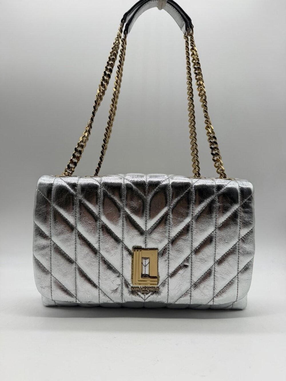 KARL LAGERFELD Lafayette leather convertible small shoulder crossbody -Silver